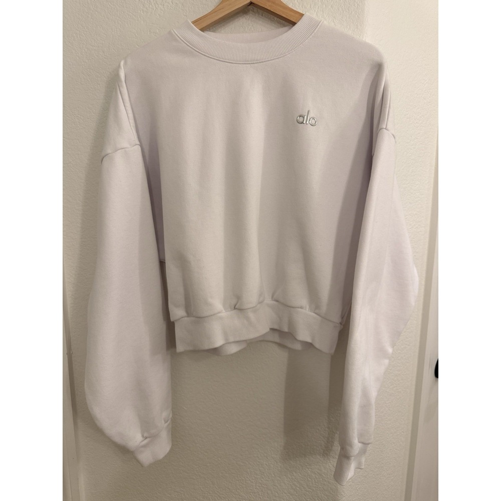 Alo Yoga Cropped Accolade Crewneck Sweatshirt White Size Medium - Picture 2 of 14